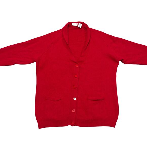 Express Tricot Lambswool / Angora Red Oversized Cardigan S/M Button Up Pockets - Picture 3 of 8
